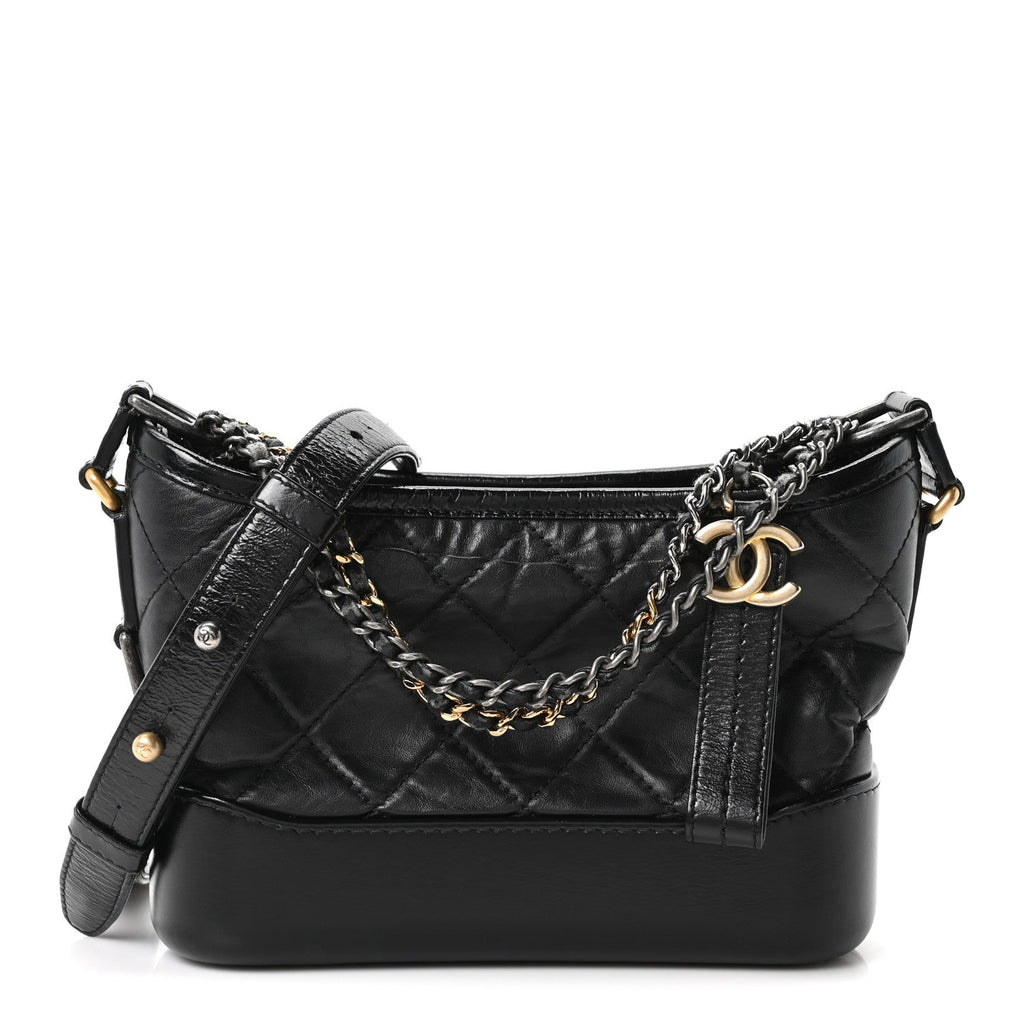 Aged Calfskin Quilted Small Gabrielle Hobo Black