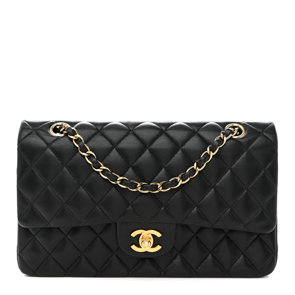 Lambskin Quilted Medium Double Flap Black