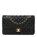 Lambskin Quilted Medium Double Flap Black