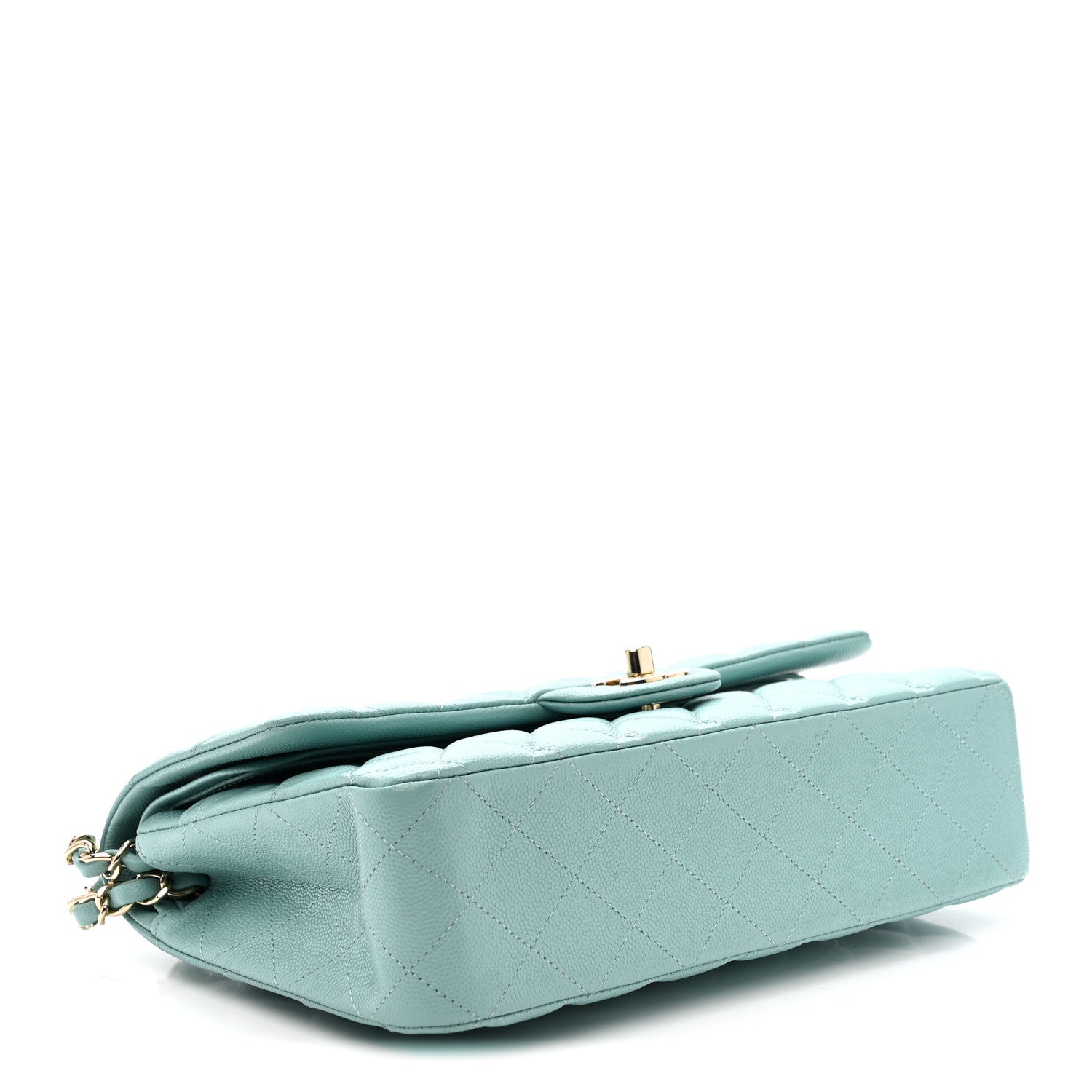 Caviar Quilted Medium Double Flap Light Blue