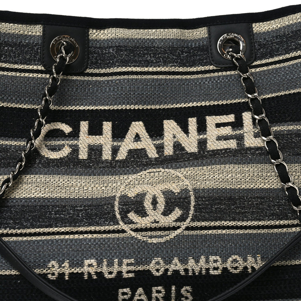 Striped Canvas Small Deauville Tote Dark Grey
