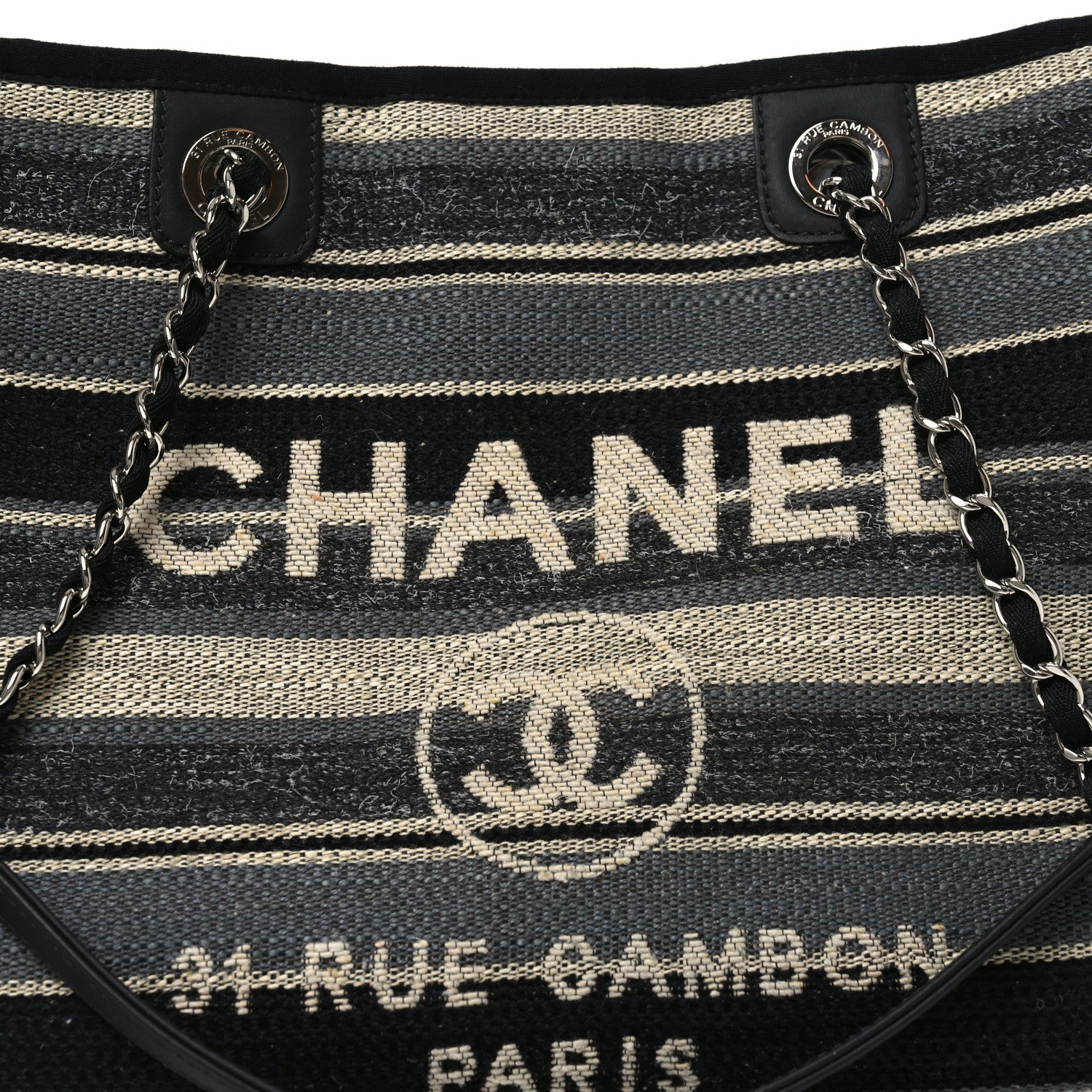 Striped Canvas Small Deauville Tote Dark Grey