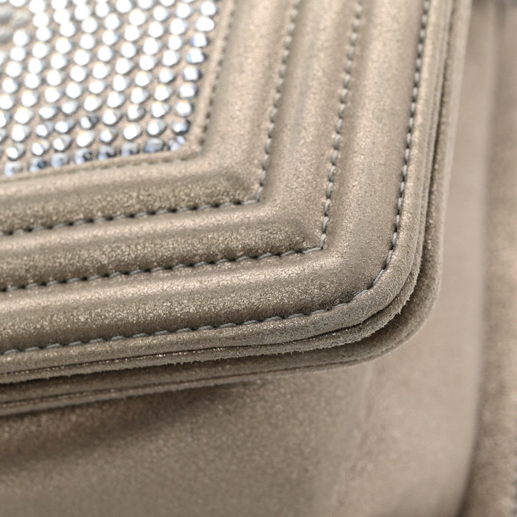 Iridescent Calfskin Quilted Strass Medium Paris Dallas Boy Flap Dark Khaki
