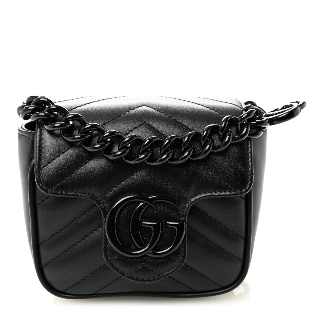 Calfskin Matelasse Monochrome GG Marmont Chain Mini Belt Bag Black