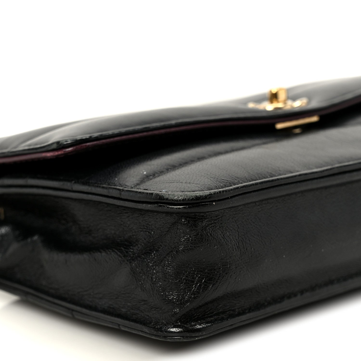 Lambskin Chevron Quilted Wallet On Chain WOC Black