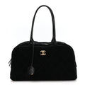 Suede Calfskin Large Perfect Bowling Bag Black