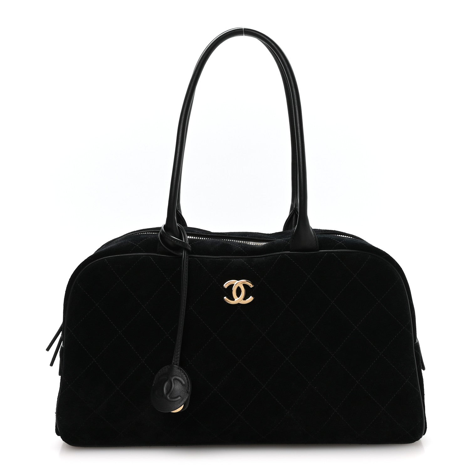 Suede Calfskin Large Perfect Bowling Bag Black