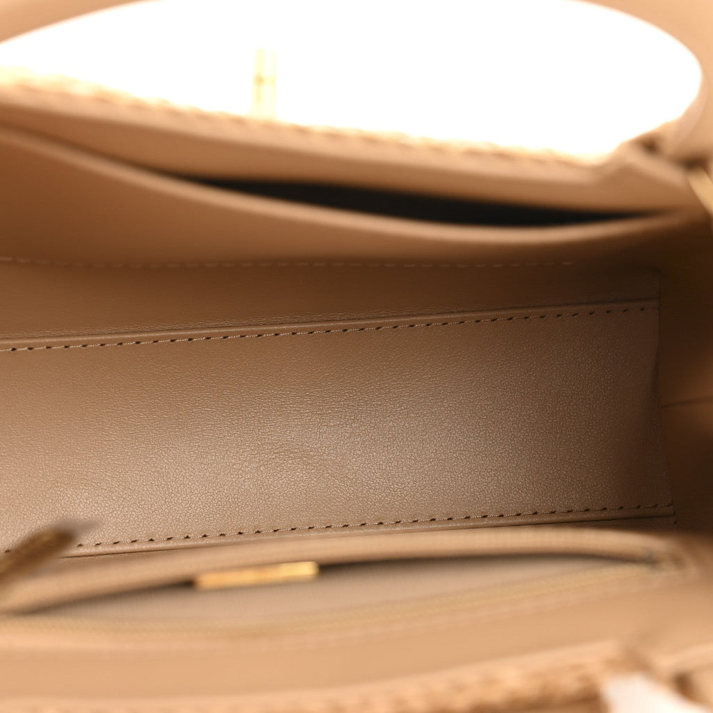 Braided Raffia Nano Kelly Flap Bag Dark Beige