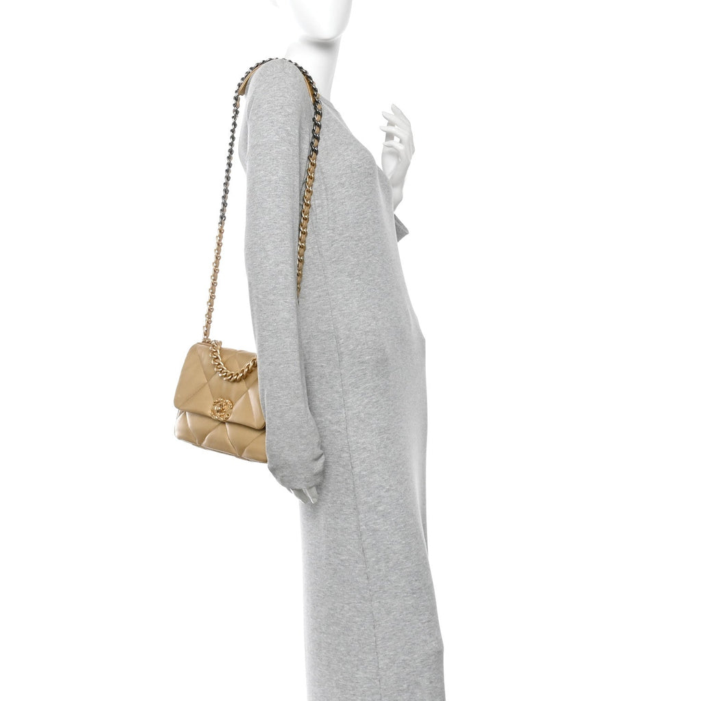 Metallic Goatskin Quilted Medium Chanel 19 Flap Gold