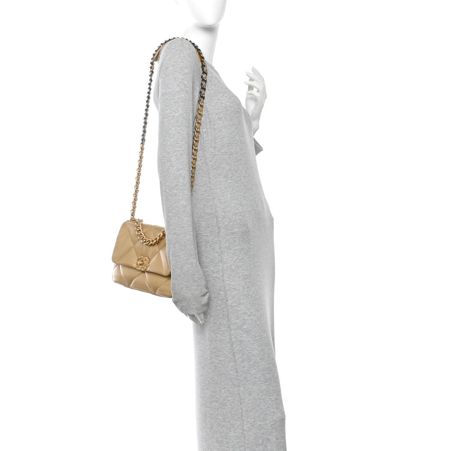 Metallic Goatskin Quilted Medium Chanel 19 Flap Gold