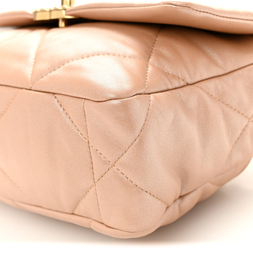 Shiny Lambskin Quilted Medium Chanel 19 Flap Beige