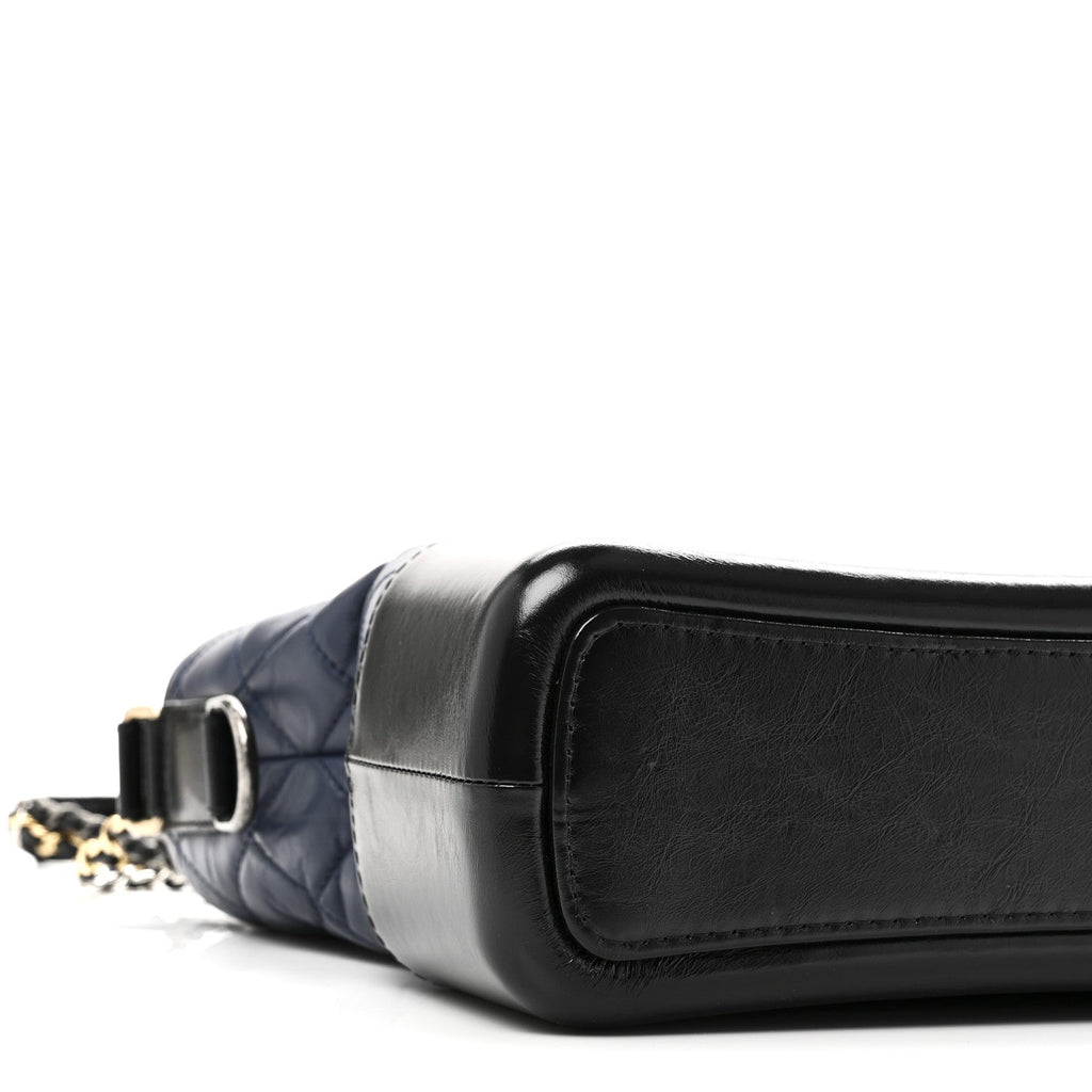 Aged Calfskin Quilted Medium Gabrielle Hobo Navy Black