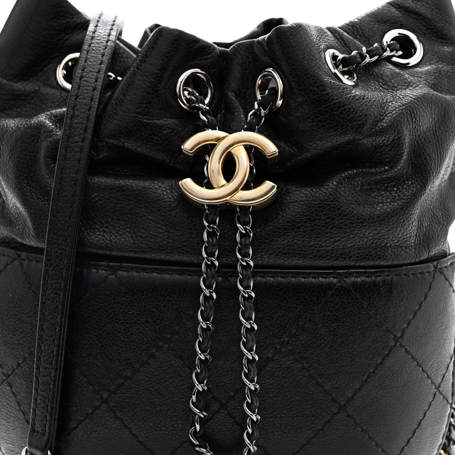 Calfskin Quilted Small Gabrielle Bucket Black