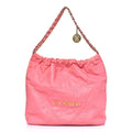 Shiny Calfskin Quilted Chanel 22 Drawstring Bag Coral Pink