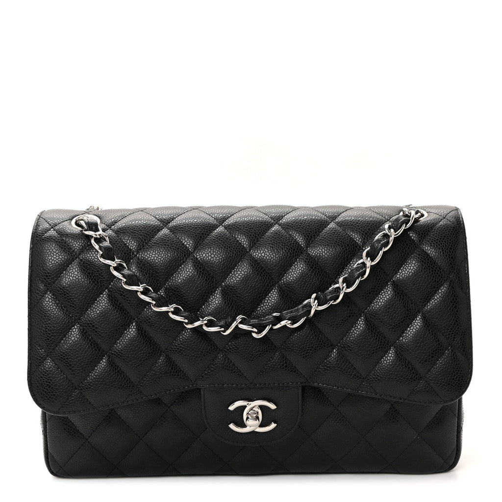 Caviar Quilted Jumbo Double Flap Black