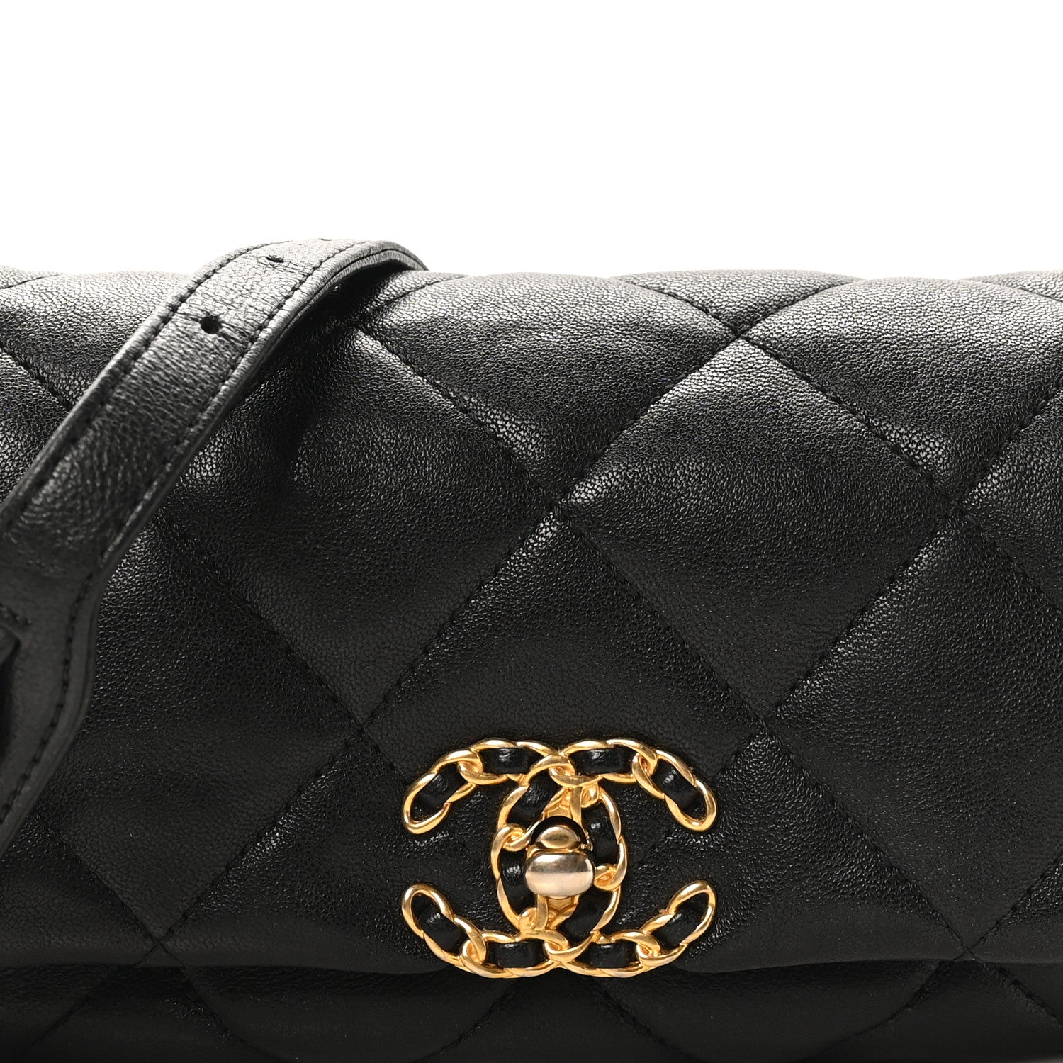 Lambskin Quilted Chanel 19 Waist Bag Black