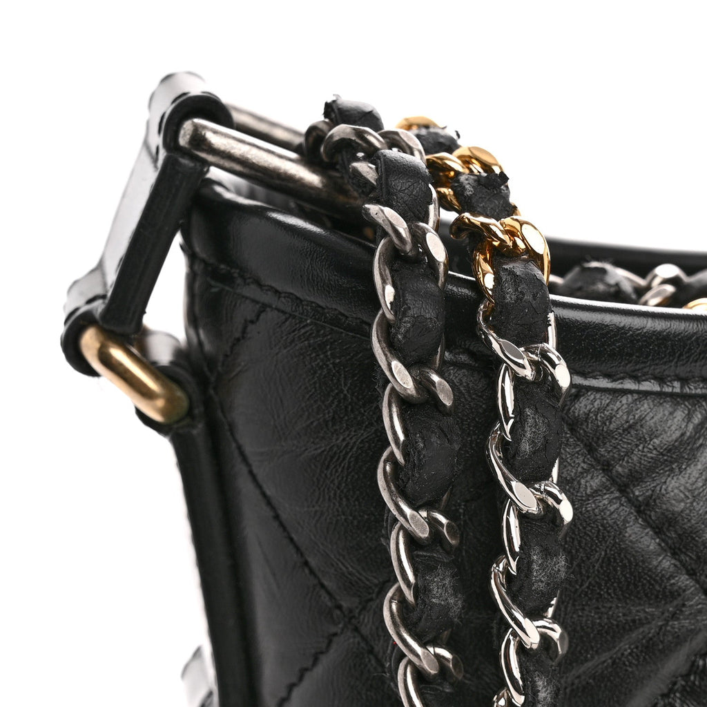 Aged Calfskin Quilted Small Gabrielle Hobo Black