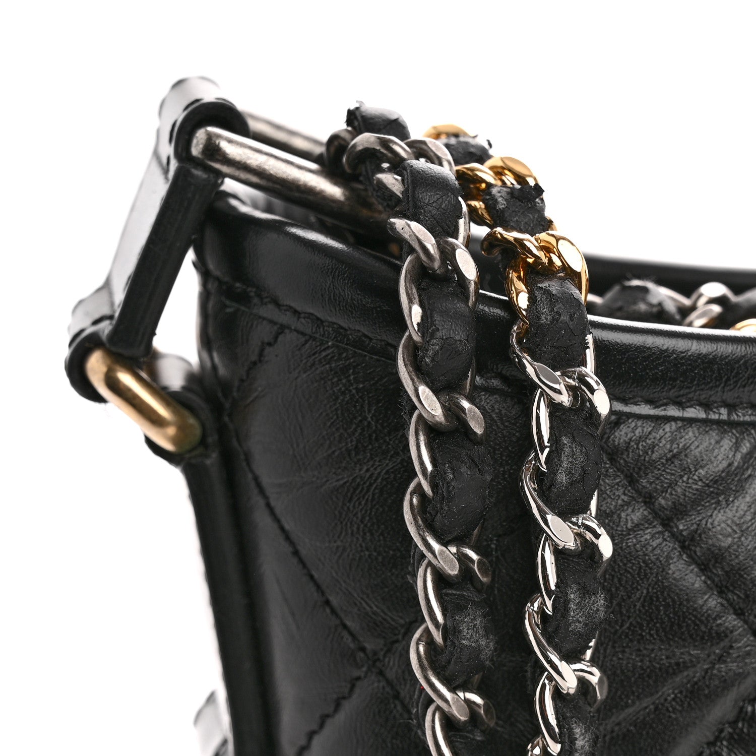 Aged Calfskin Quilted Small Gabrielle Hobo Black