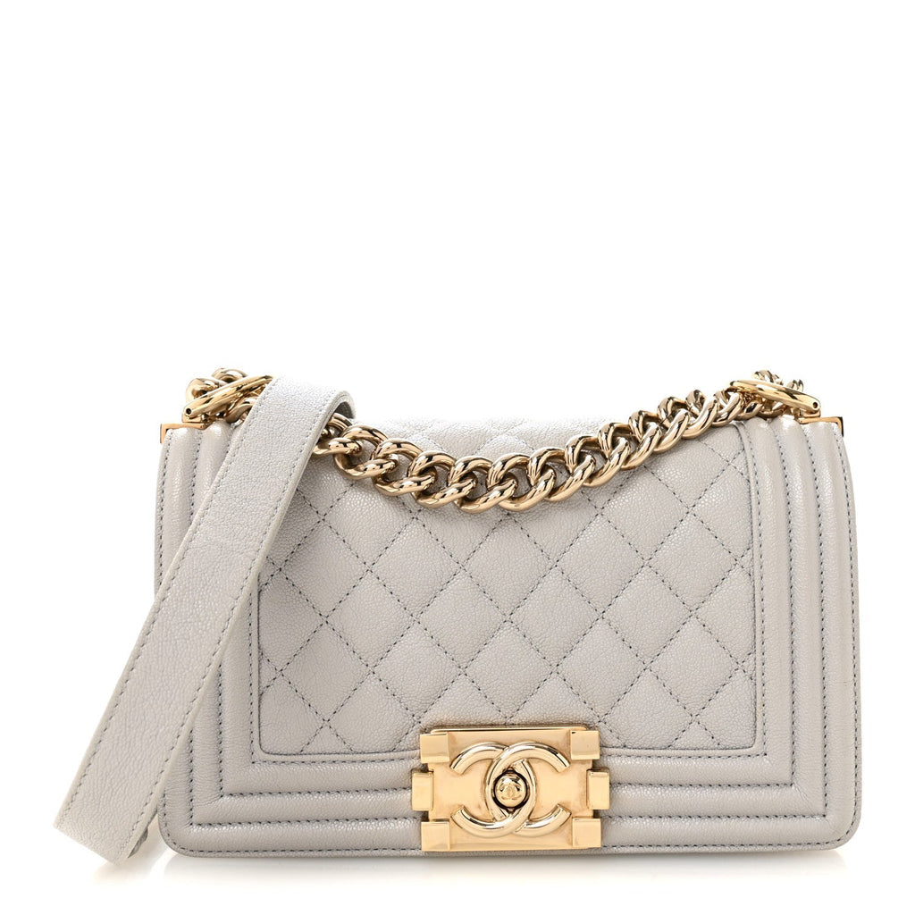 Caviar Quilted Small Boy Flap Light Grey
