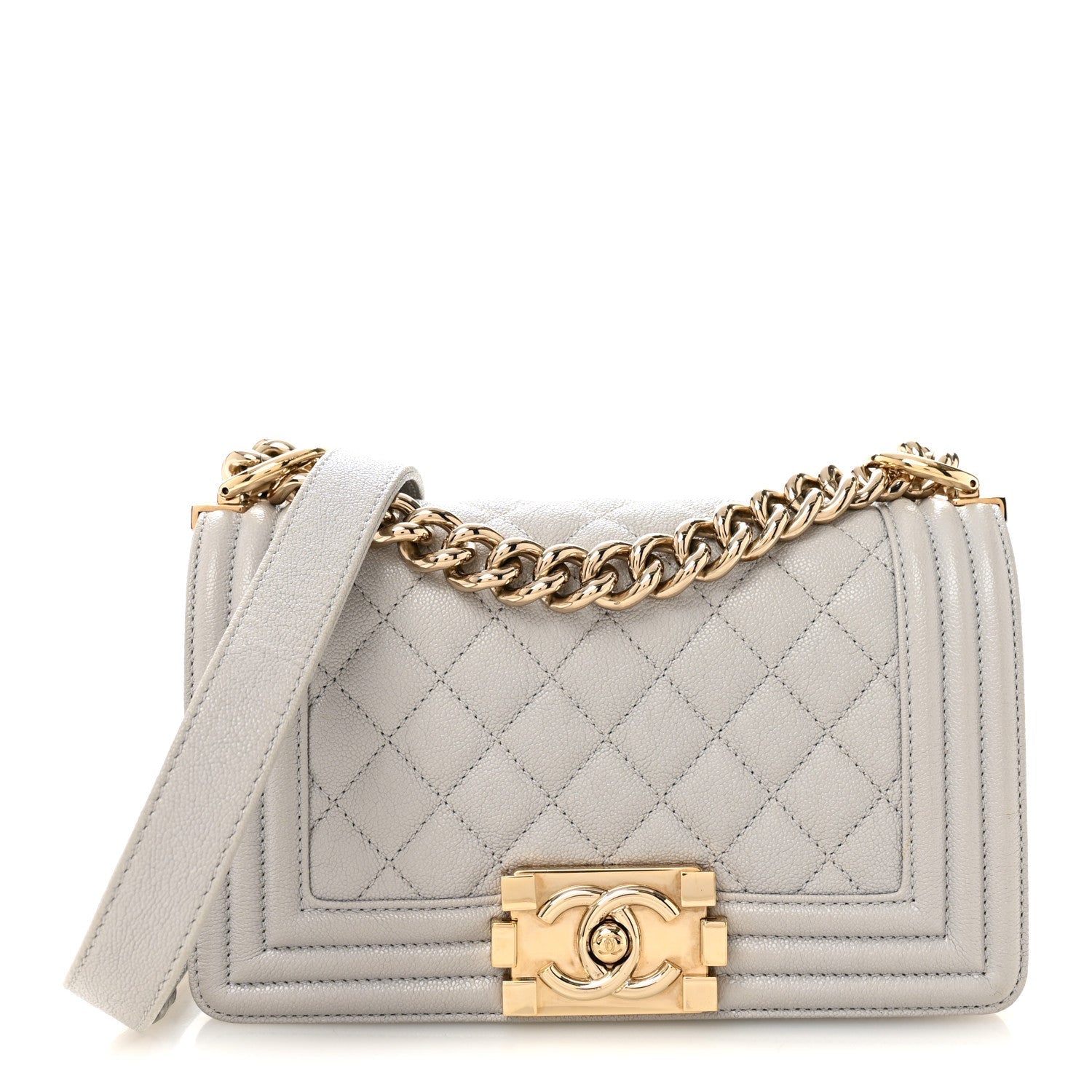 Caviar Quilted Small Boy Flap Light Grey