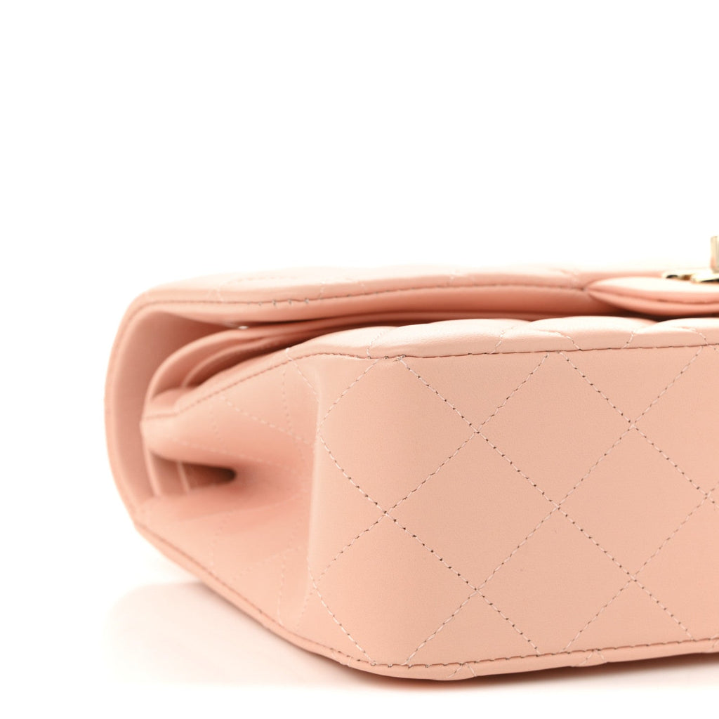 Lambskin Quilted Small Double Flap Light Orange