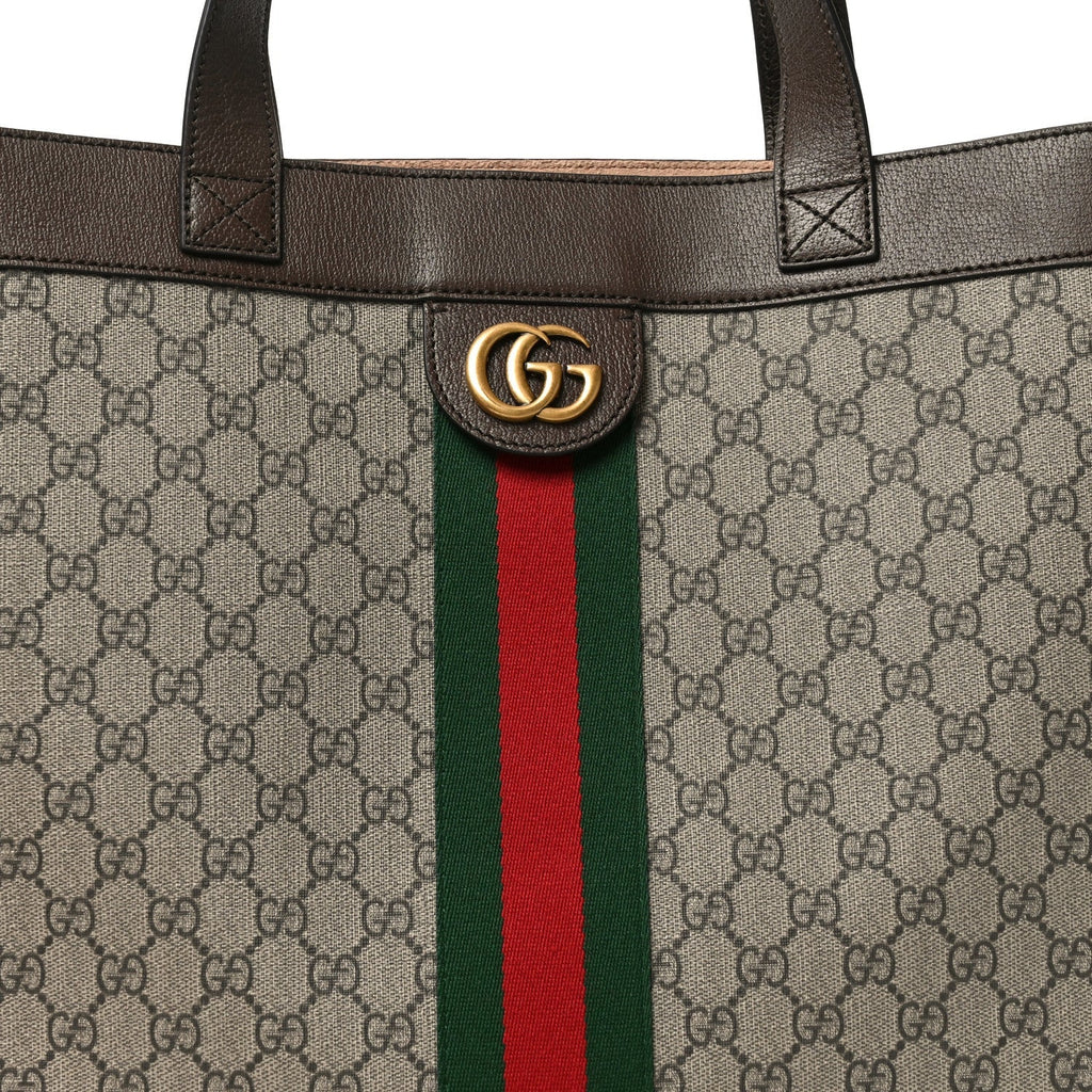 GG Supreme Monogram Web Large Ophidia Vertical Shopping Tote Brown