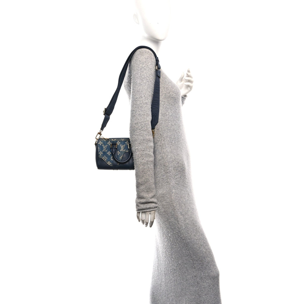 X NIGO Taurillon Monogram Denim Drip Keepall XS Blue