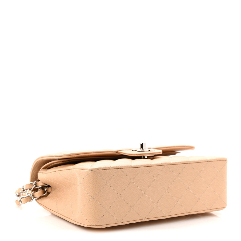 Caviar Quilted Small Double Flap Beige