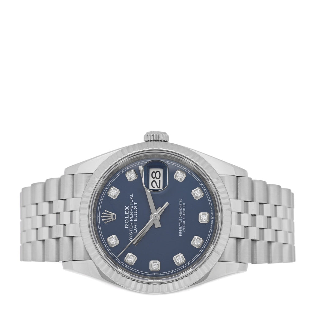 Stainless Steel 18K White Gold Diamond 36mm Oyster Perpetual Datejust Watch Bright Blue 126234