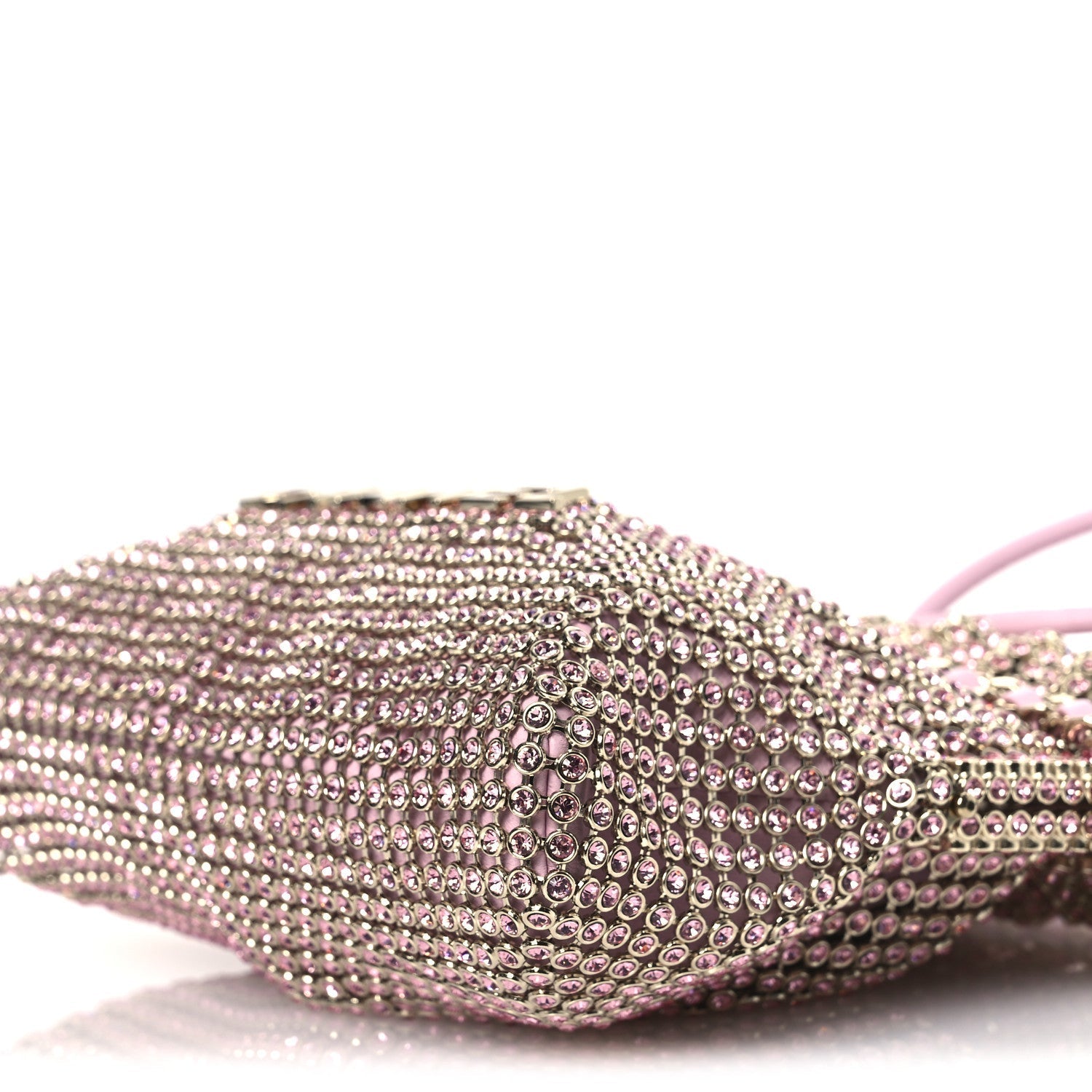 Crystal Embellished Metallic Lambskin Mini Chanel 22 Light Pink