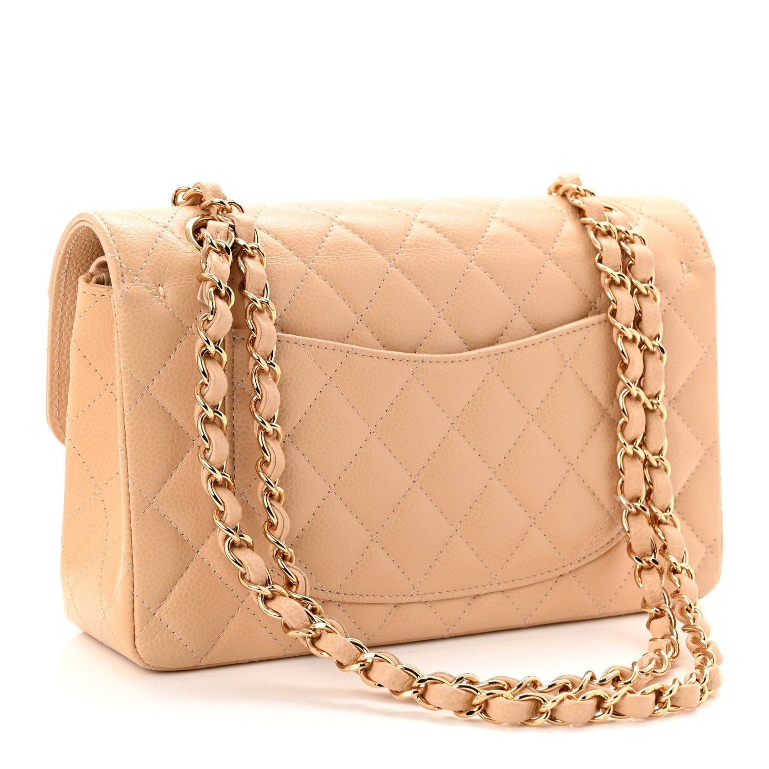 Caviar Quilted Small Double Flap Beige