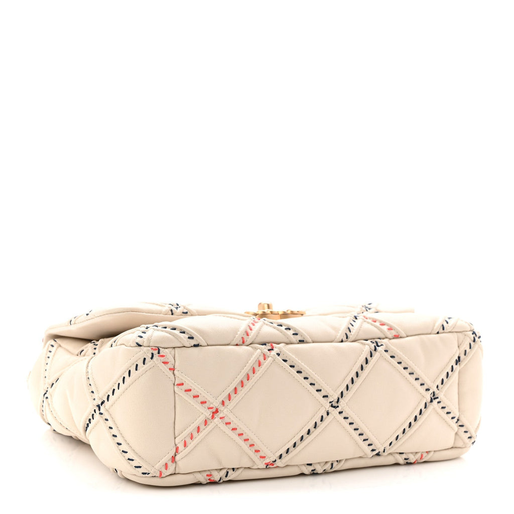 Lambskin Mixed Fibers Quilted Medium Chanel 19 Flap Beige