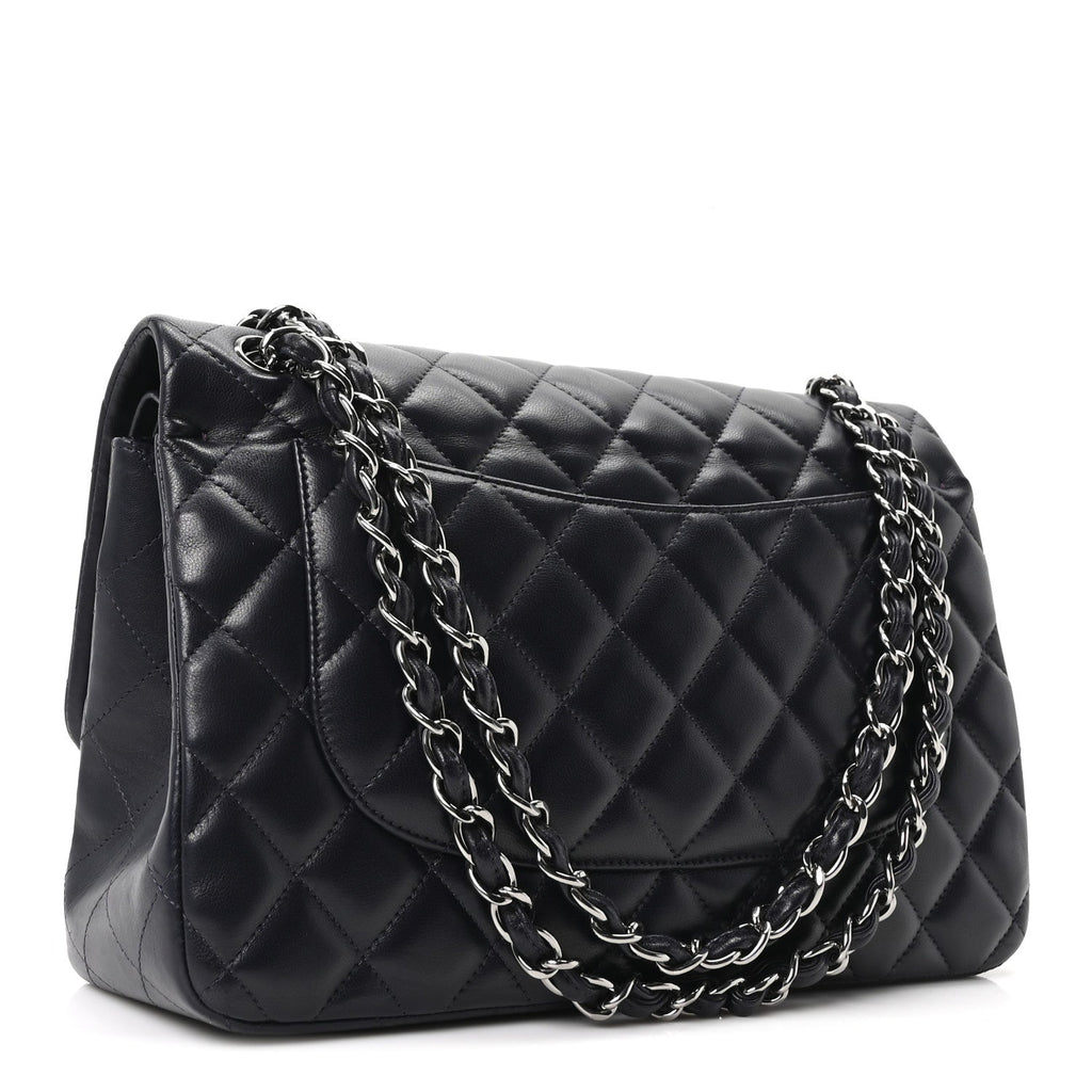 Lambskin Quilted Jumbo Double Flap Navy