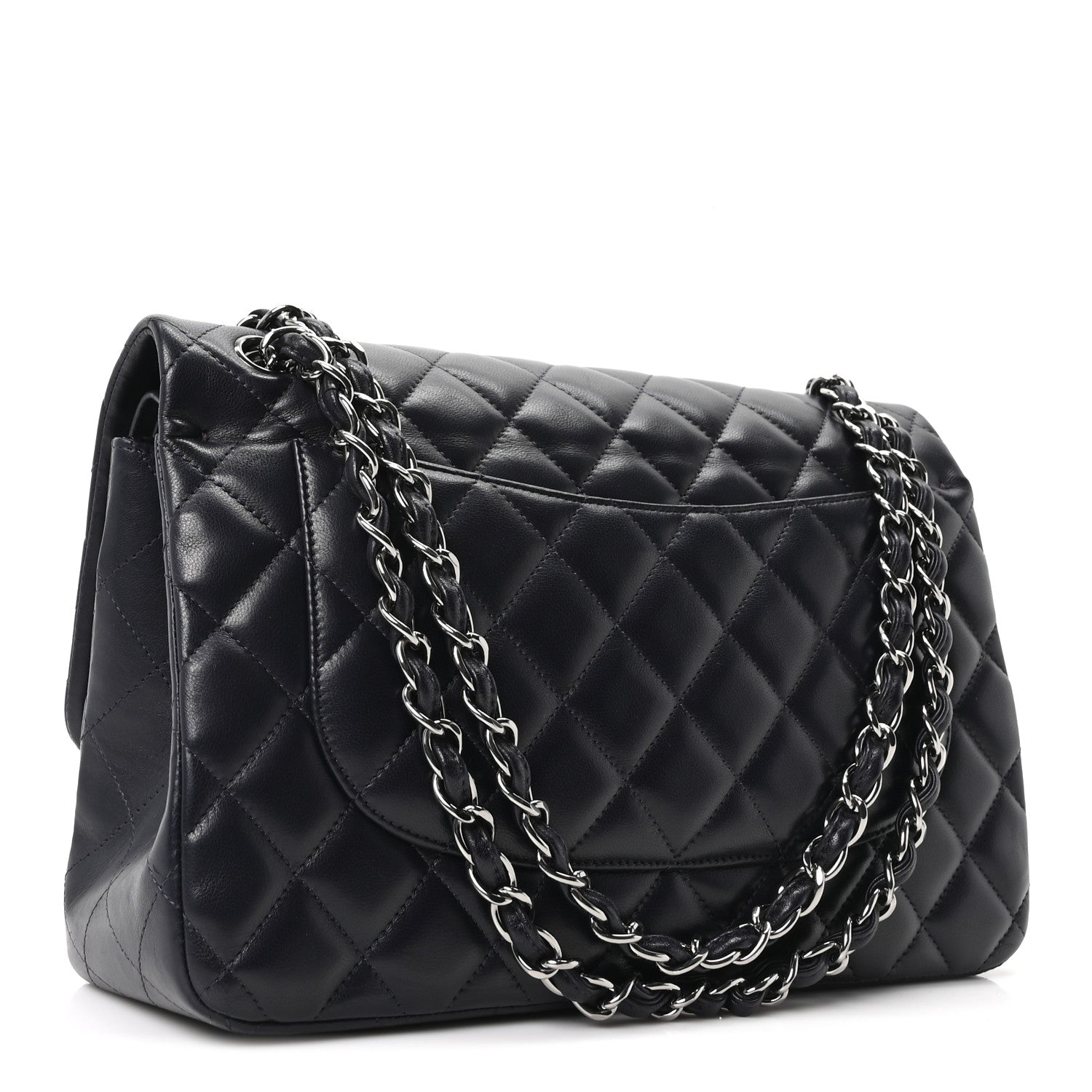 Lambskin Quilted Jumbo Double Flap Navy