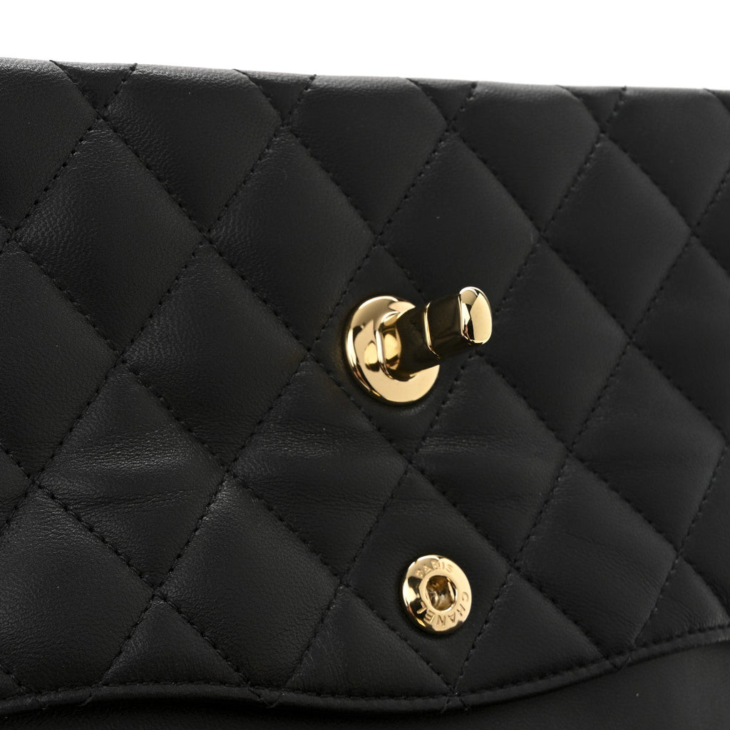 Lambskin Quilted Small Double Flap Black