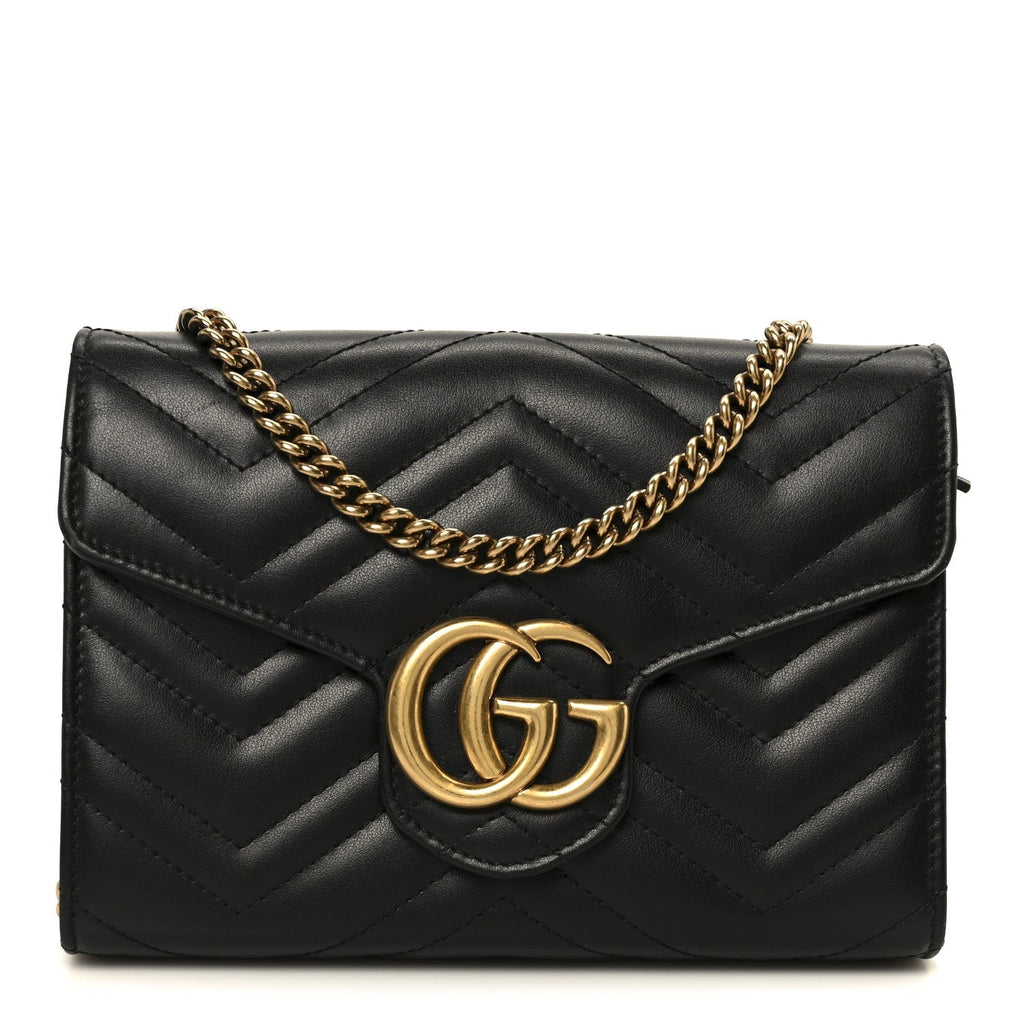 Calfskin Matelasse GG Marmont Chain Wallet Black