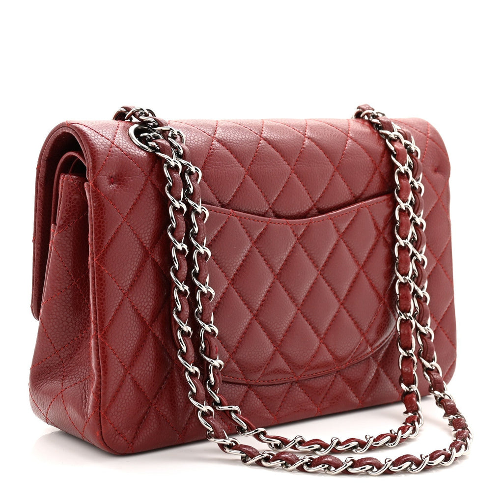 Caviar Quilted Medium Double Flap Burgundy