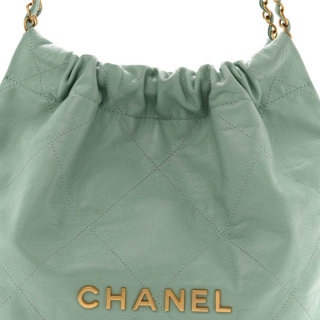 Shiny Calfskin Quilted Small Chanel 22 Light Green