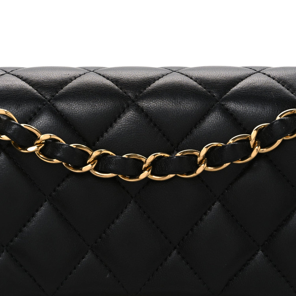 Lambskin Quilted Small Double Flap Black