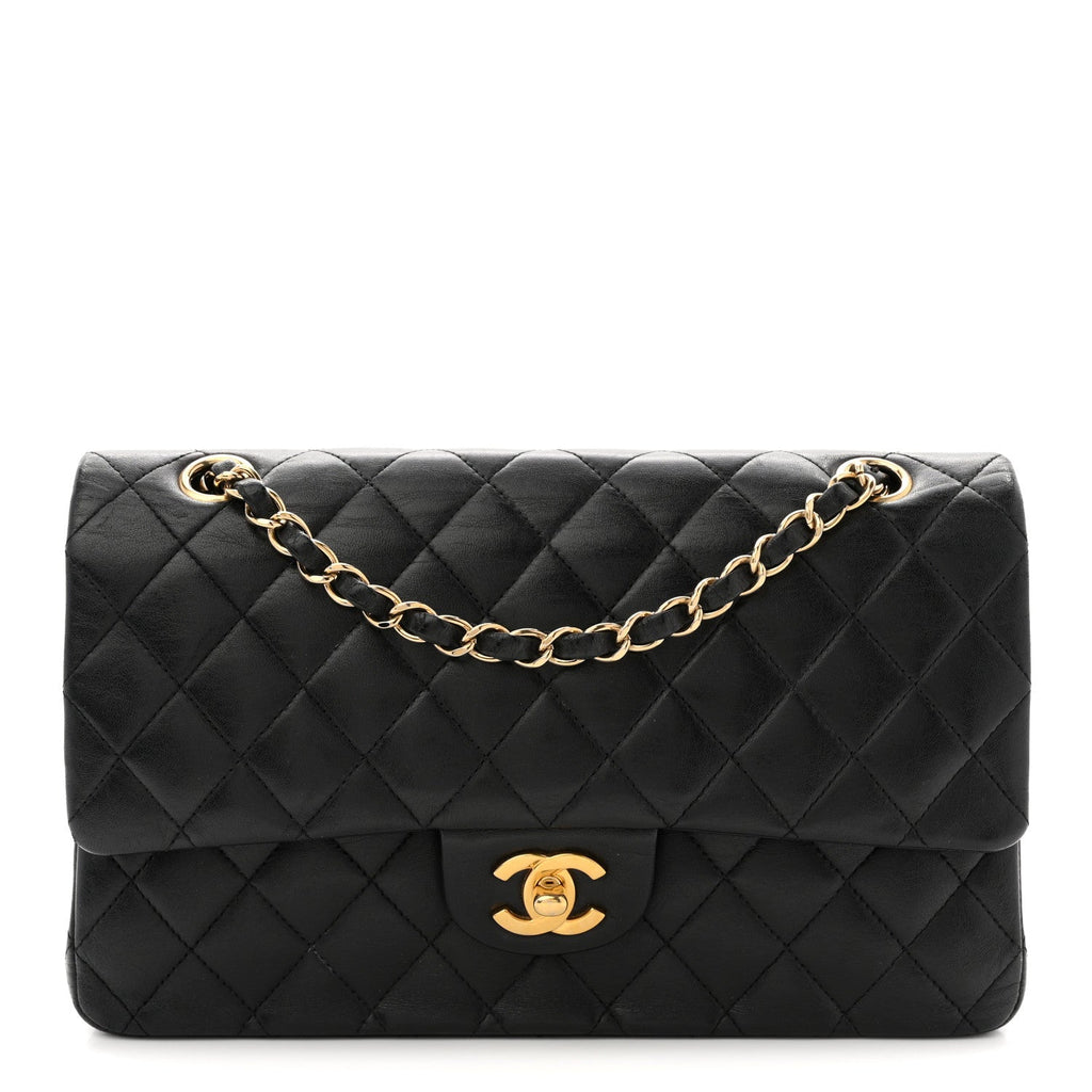 Lambskin Quilted Medium Double Flap Black
