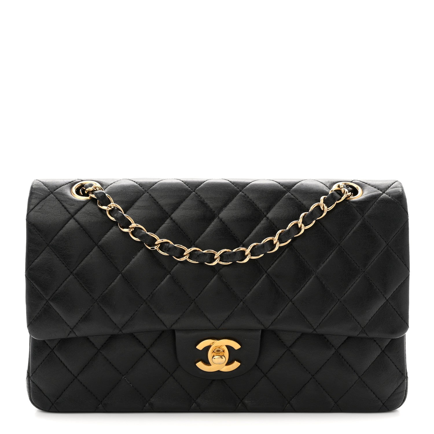 Lambskin Quilted Medium Double Flap Black
