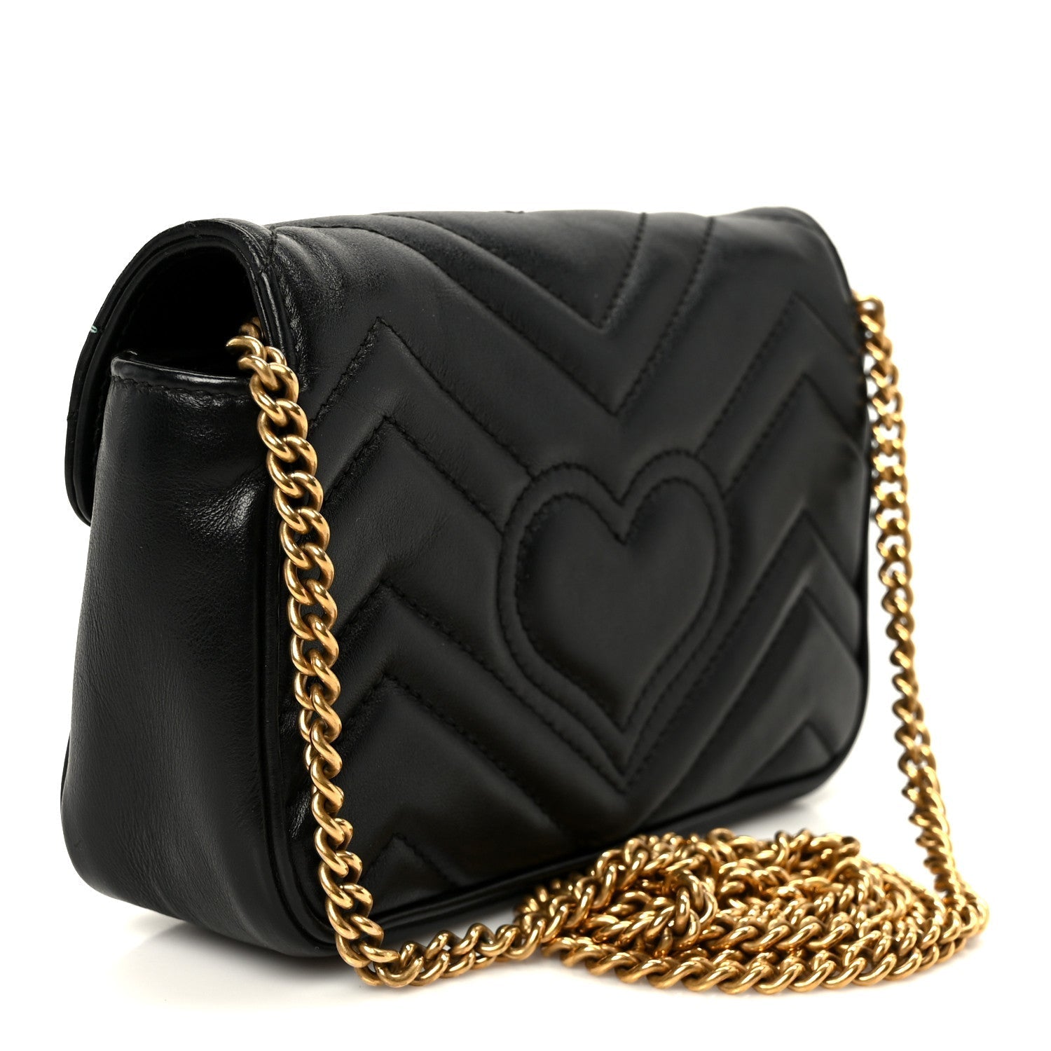 Calfskin Matelasse Super Mini GG Marmont Shoulder Bag Black