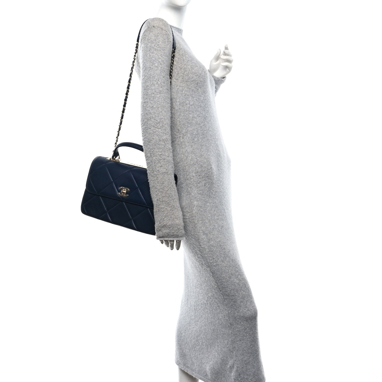 Lambskin Quilted Medium Trendy CC Flap Dual Handle Bag Blue