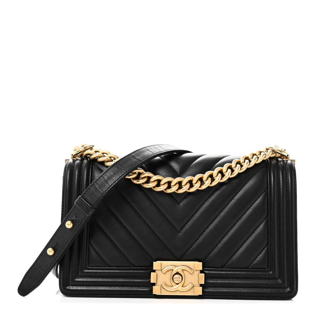 Lambskin Chevron Quilted Medium Boy Flap Black
