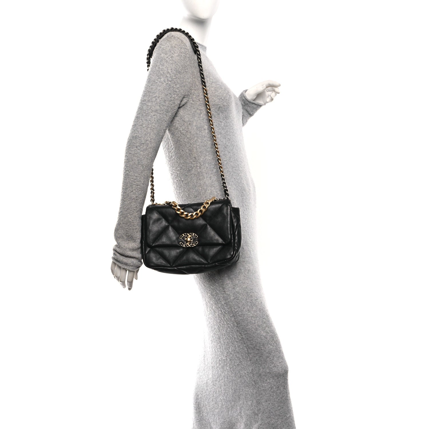 Lambskin Quilted Medium Chanel 19 Flap Black