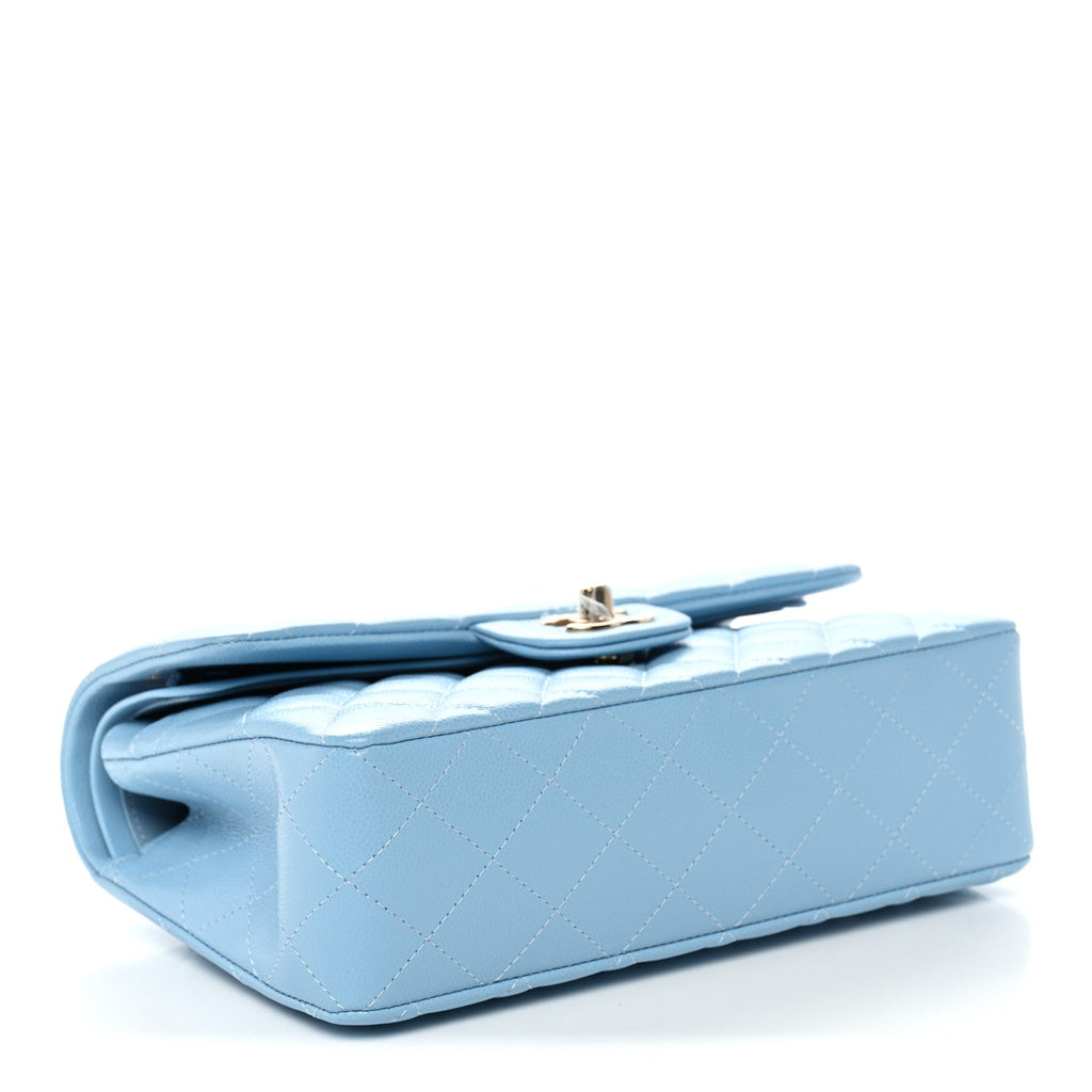 Caviar Quilted Small Double Flap Light Blue