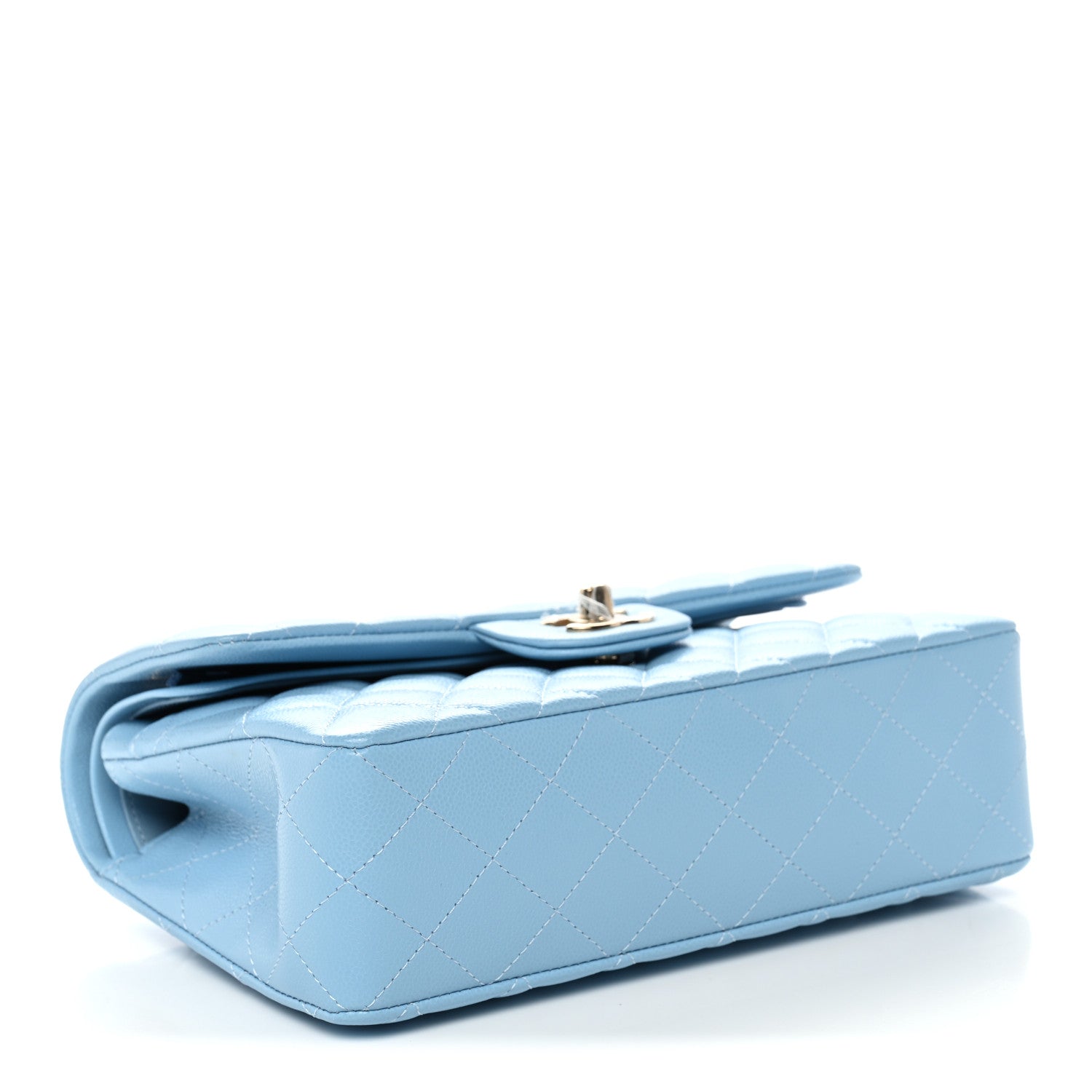 Caviar Quilted Small Double Flap Light Blue