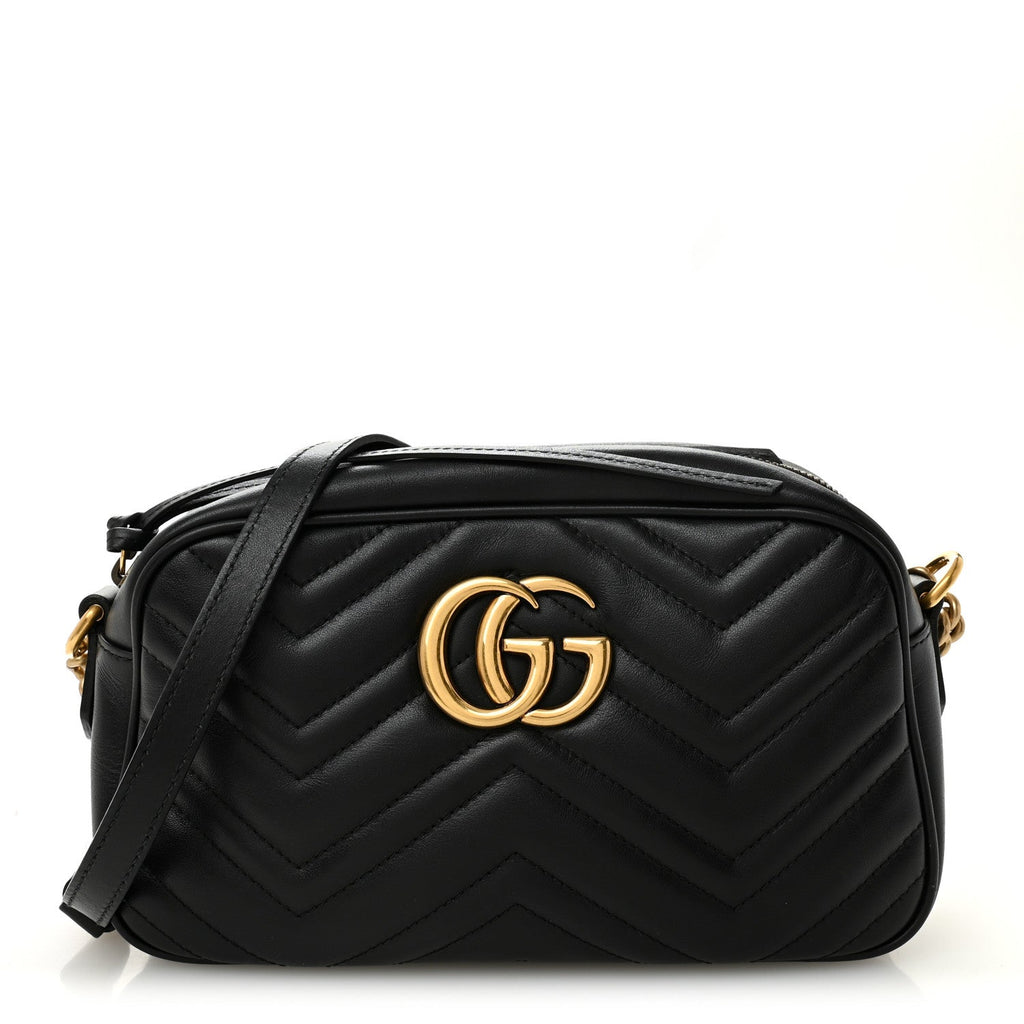 Calfskin Matelasse Small GG Marmont Chain Shoulder Bag Black