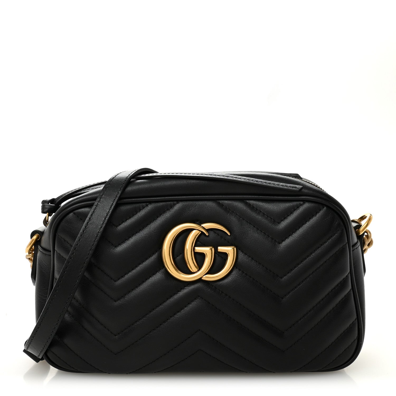 Calfskin Matelasse Small GG Marmont Chain Shoulder Bag Black
