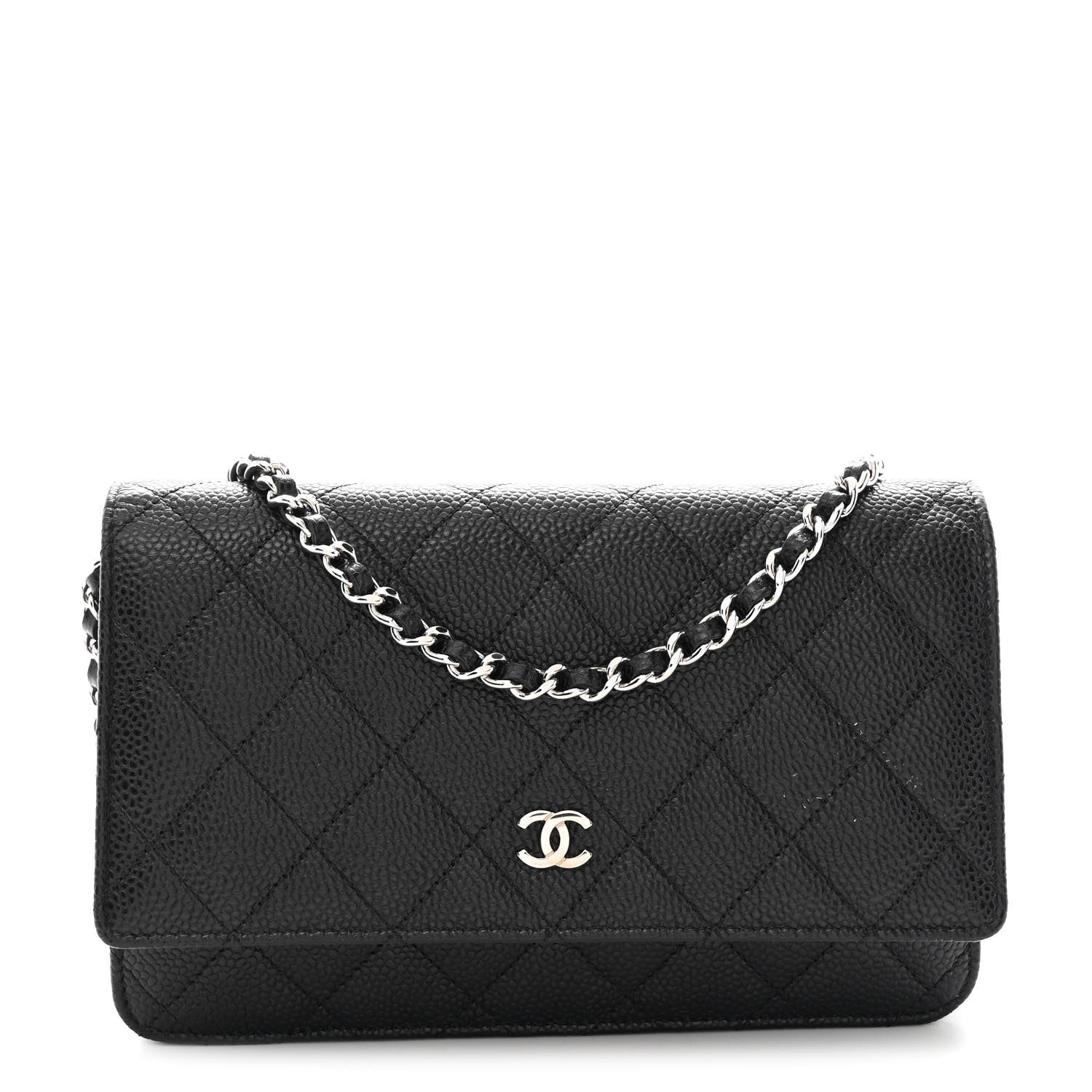 Caviar Quilted Wallet on Chain WOC Black